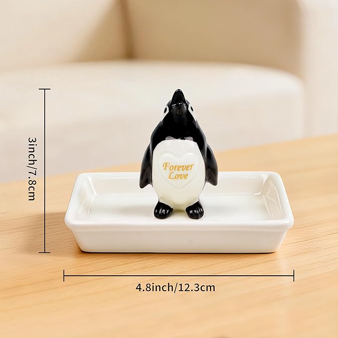 PUDDING CABIN Penguin Gifts for Women, Ring Holder Jewelry Tray, Penguin Figurine Forever Lover Anniversary Wedding Birthday Mothers Day Gifts for Girlfriend Wife FiancÃ©e Daughter Mom