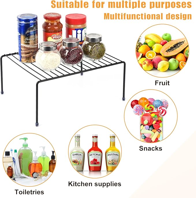 Medium (13.1 x 10.2 Inch) Cabinet Storage Shelf Rack , Kitchen Shelvesï¼Kitchen Counter and Cabinet Shelf, Storage Rack Organizer for Kitchen, Fridge, Cabinet, Bathroom Cupboard& Pantry (4, Black)