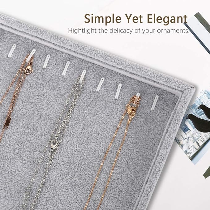 Emibele Jewelry Organizer, 20 Hooks Necklace Organizer Velvet Stackable Necklace Jewelry Showcase Display Tray for Necklace Pendant Bracelet - Grey