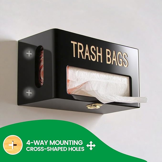 Extra Large Black Bamboo Trash Bag Organizer Roll Holder, Fits Costco & Sam's Club Jumbo Rolls, Under-Sink, Cabinet & Wall Mount Dispenser, Garbage Bag Storage for Kitchen, Pantry, Garage