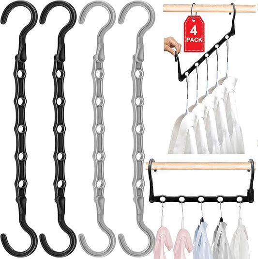 4 Pack Closet Organizers and Storage, College Dorm Room Essentials for Girls Guys, Stronger Space Saving Hangers Clothes Hanger with 5 Holes Closet Storage for Heavy Clothes, Magic Home Organization