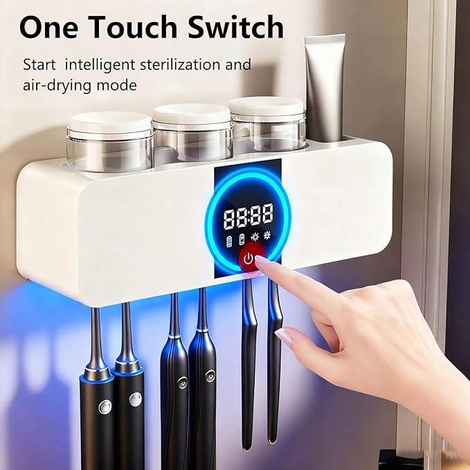 Toothbrush Cleaner Holder, Wall Mounted Tooth Brushing Holder with 3 Cups,No-Drill Installation for Family Home Bathroom Organizer