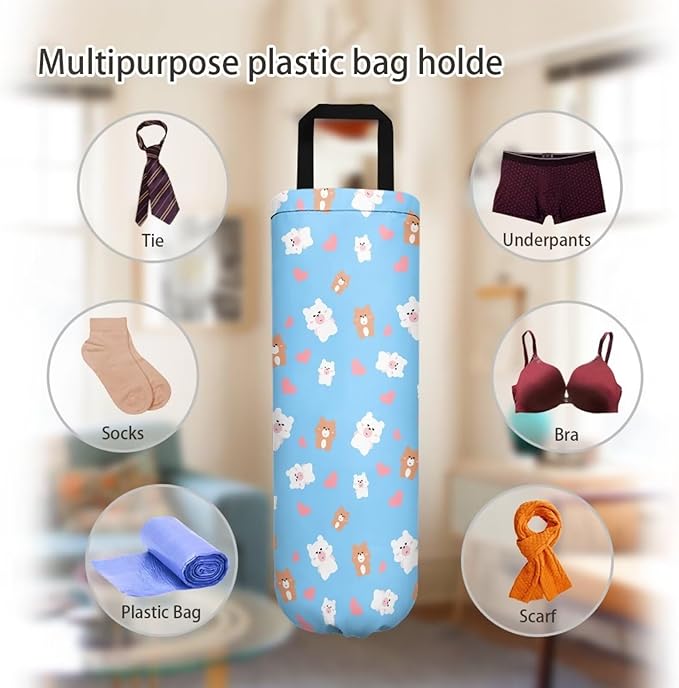 Hanging Plastic Bag Holder Dispenser Set of 2 Reusable Wall Mount Hanging Plastic Bag Storage Organizer for Grocery Bags,Cartoon Bears