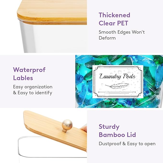 Lifewit Laundry Pods Container with Lid, Dryer Sheet Holder, Room Organization Storage for Coffee Pods Kcup Washing Powder, Scent Booster Beads, 2600 ml/0.7gal，Natural,2 Pcs