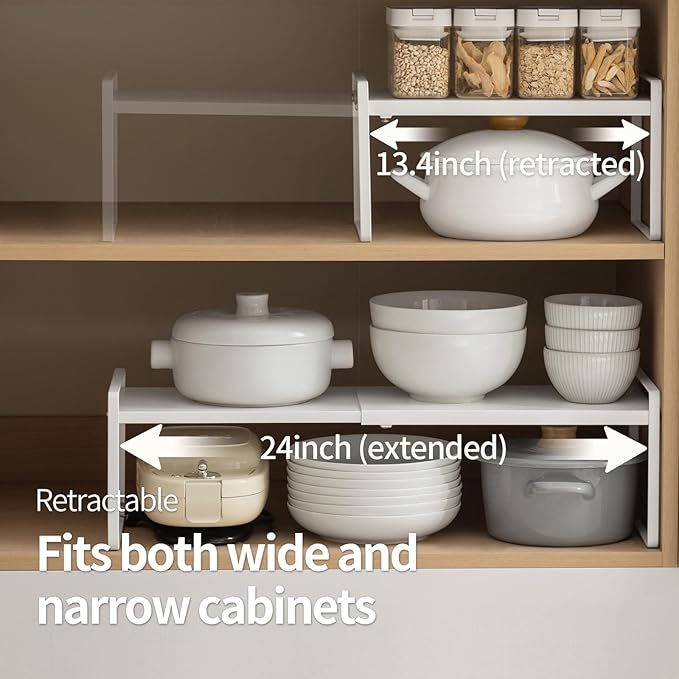 Expandable Cabinet Countertop Shelves, Stackable Shelves Organizers for Kitchen Cabinet Countertop Storage, Adjustable Counter Pantry Organizer Shelf Rack Stand