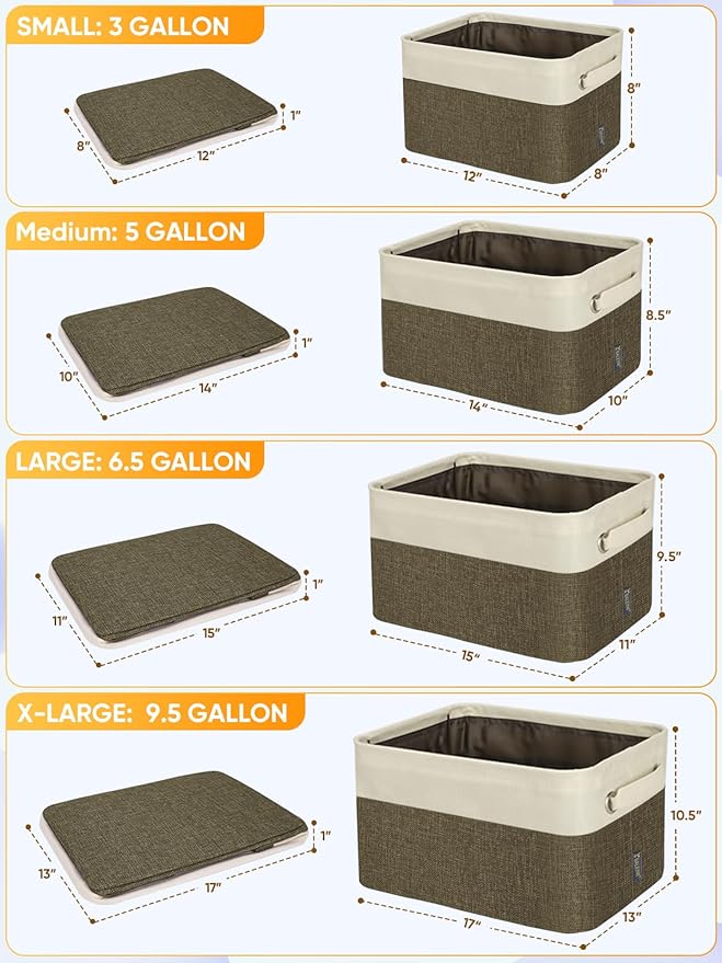 BALEINE 4 Pack Fabric Closet Storage Bins for Shelves, Linen Closet Organizers and Storage, Decorative Baskets for Organizing, Shelf, Clothes, Home, Office (Brown, 12"x8"x8")