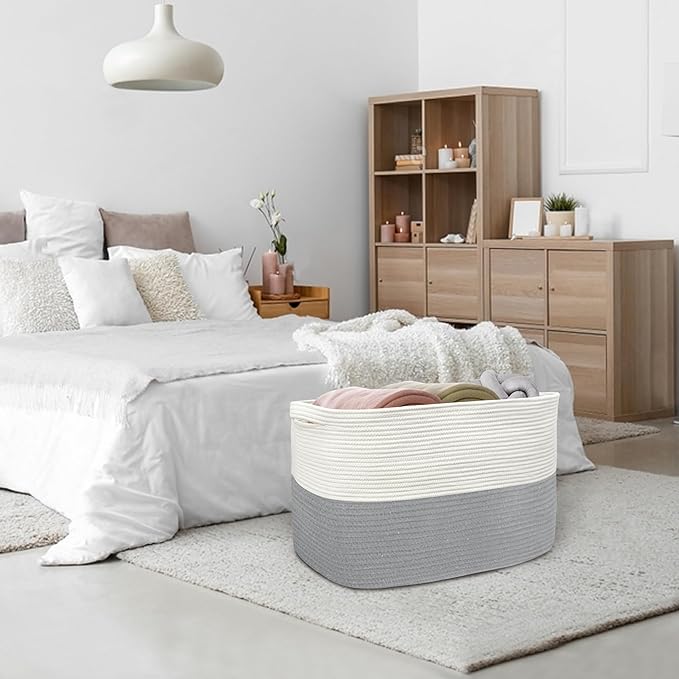 XXXXL Blanket Basket, 25" x 16" x 16"(108L) Rectangle Basket for Blankets Living Room, Extra Large Wicker Woven Blanket Pillow Storage Bin, Soft Kids Dog Toy Box Storage Bin Organizer