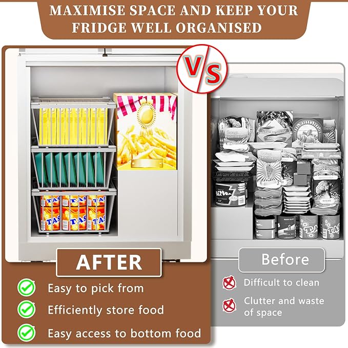 Freezer Organizer Bins ，Enhanced Leak-Proof Bottom，6 Pack Stackable Deep Freezer Organizer Bins for 5 Cu.FT Small Chest Freezer，organization and storage，pantry organizers（for 5 Cu.Ft