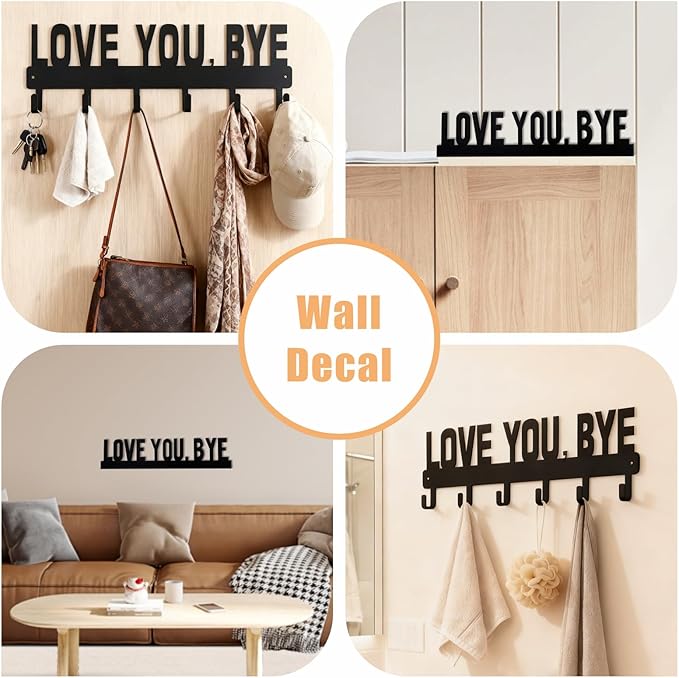 2 Piece Key Holder Wall Mount, Love You Bye Key Holder for Wall, Key Holder Hook Rack Organizer Hanger with 6 Hooks for Entryway, Front Door, Hallway, Living Room
