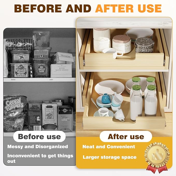 Pullout Cabinet Organizer, 20''W×21''D×3''H Slide Out Shelves for Kitchen Cabinets, Pull out Drawers for Kitchen Cabinets, Pantry, Bathroom, & Storage Organization