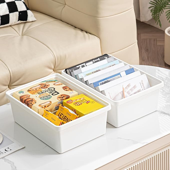 15 Quart Stackable Plastic Storage Bins with LidsStorage Container for Organizing, Storage Boxeswith Handle for Shelves, Cube Storage Bin for CraftSnacks, (whiteï¼2L)