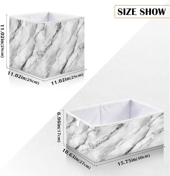 White Marble with A Hint of Black Pattern Closet Organizers Storage Cubes Storage Bins Shelf Baskets Containers for Home Room Office,Rectangle