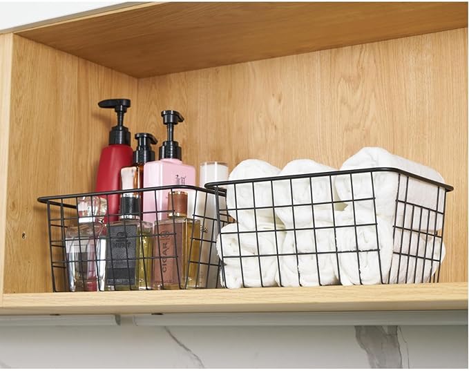 Wire Kitchen Storage Basket 3 Packs,Perfect Pantry Organization Accessories Baskets,Laundry Basket,Countertop Organization,Suitable for Kitchen,Bathroom,Bedroom,Tabletop,Stackable,Black