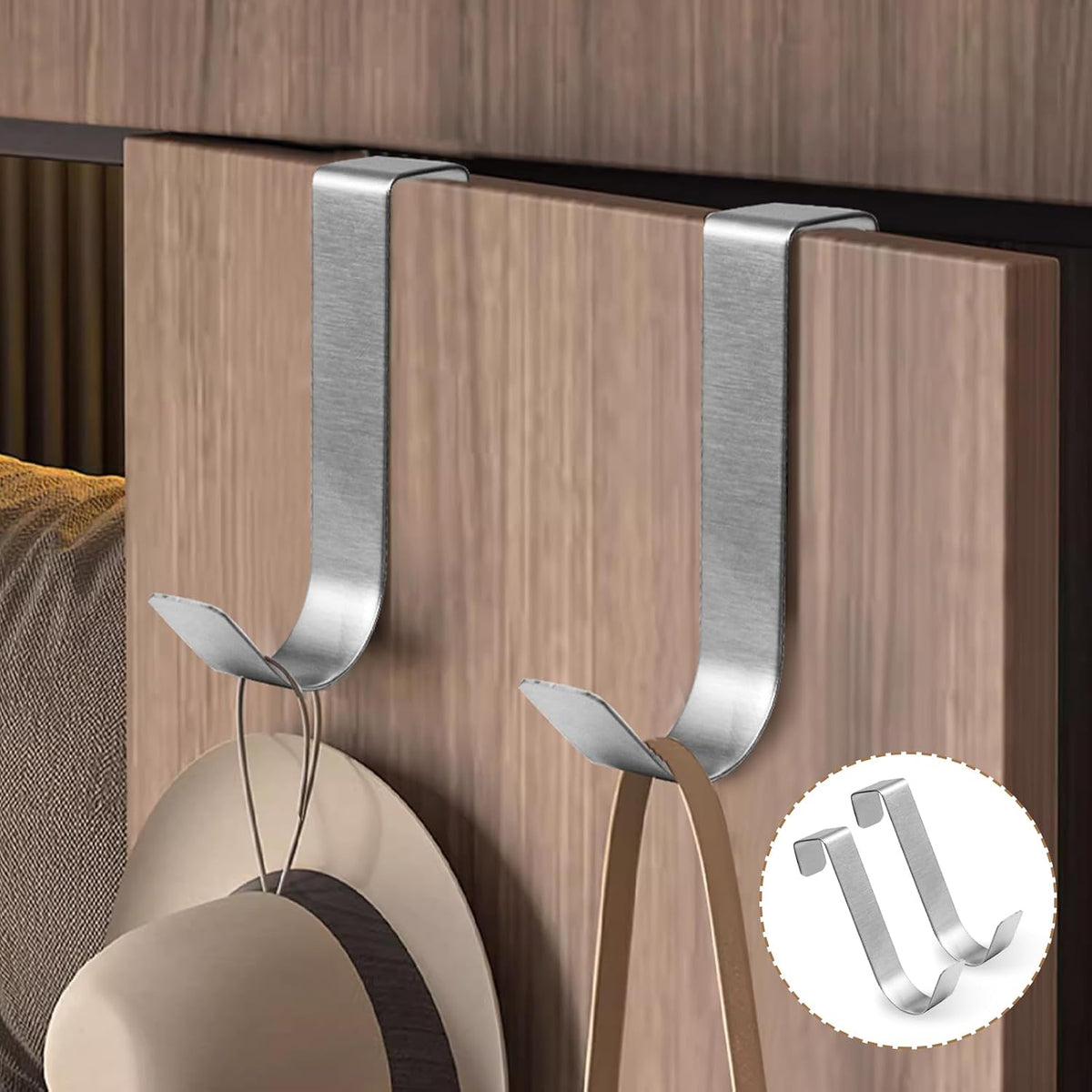 6 Pack Over Cabinet Door Hooks, Silver Over Bathroom Frameless Glass Door, Office Kitchen Towel Coat, J Hooks for Hanging