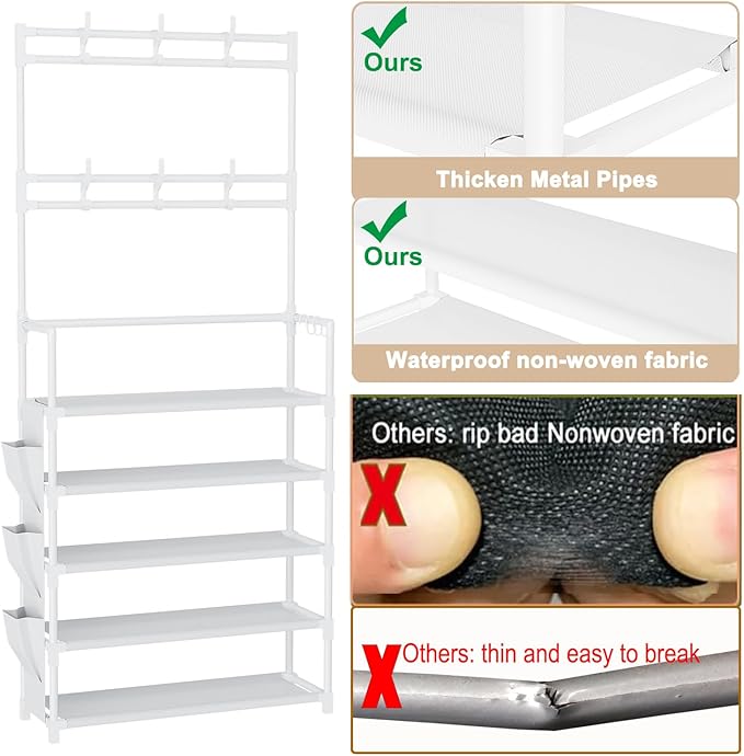 OYREL Shoe Rack 5 Tier Shoe Organizer Storage 15-20 Pairs Shoes Rack for Closet Entrance Shoe Rack Organizer with Hooks and Side Pocket Entryway Shoe Holder Space Saving Free Standing Shoe Racks