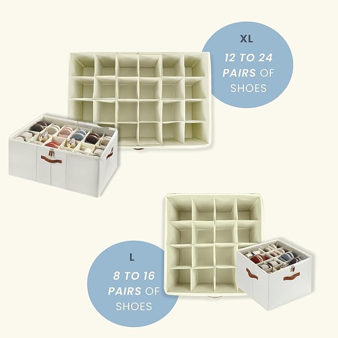 OrganiHaus Shoe Organizer for Closet and Entryway, Fits up to 16 Pairs, Large Shoe Storage Box, Collapsible Shoes Storage Bin, Shoes Container w/Reinforced Handles and Clear Cover - Off-White