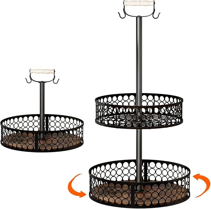 Heavy-Duty 2 Tier Lazy Susan Organizer, Upgraded DIY 3-in-1 Design Detachable Metal Rotating Spice Rack, Spice Organization for Kitchen Cabinet Countertop