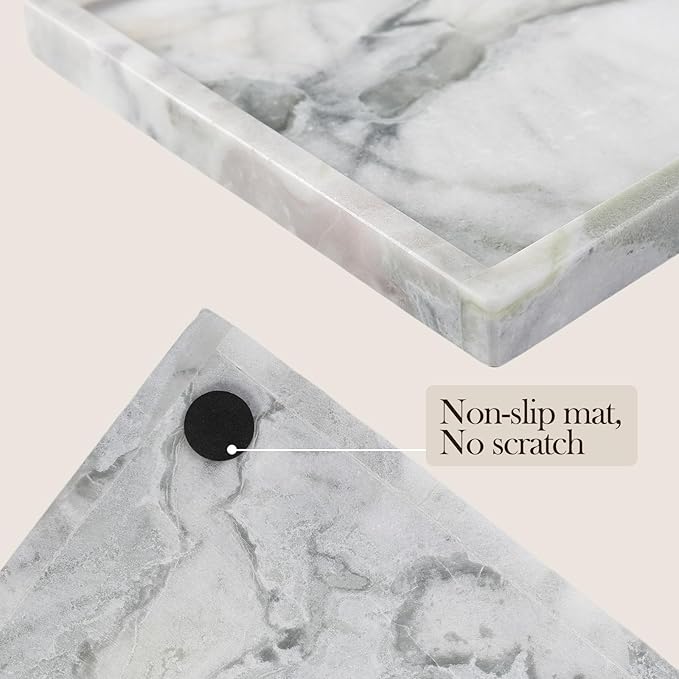 Koville Natural Marble Tray, 12x8â Coffee Table Vanity/Decorative Tray for Jewerly, Watch, Perfume Candle Storage for Bedroom/Bathroom/Kitchen Countertop