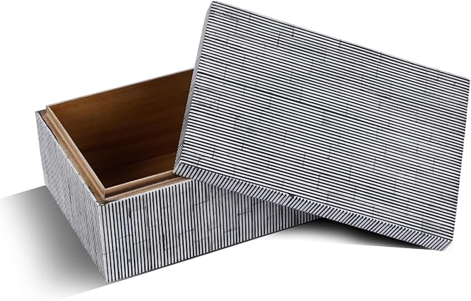 Handicrafts Home Large Decorative Storage Box with Lid – 12X8X5” Coffee Table Organizer, Keepsake- Decorative Boxes for Home Decor, Stylish Decorative Box for Office Decor-Striped-Black