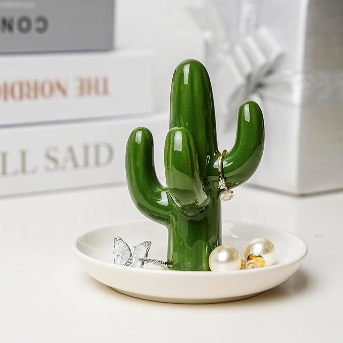 Cactus Ring Holder Ceramic Ring Dish, Jewelry Holder Dish Trinket Tray For Rings Earrings Trinkets Organizer, Christmas Birthday Bridesmaid Gifts for Women