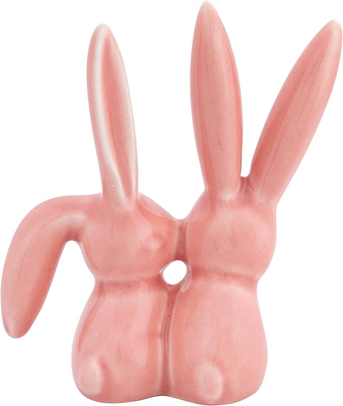 Creative Co-Op Ceramic Bunny Rabbit Ring Holder, Pink