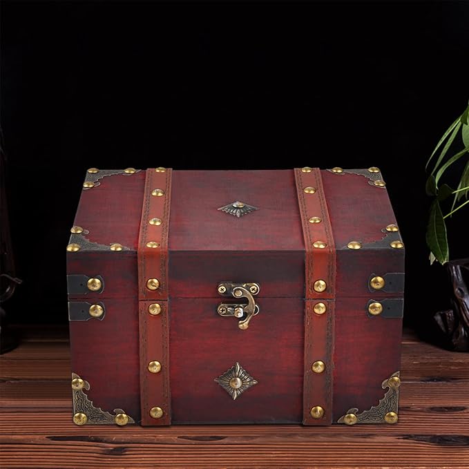 POWER UNICO FLOWER Vintage Treasure Lock Storage Box â Handmade Wooden Decorative Chest, Perfect Keepsake Box for Home DÃ©cor, Jewelry, Trinkets and Gift Storage (301-Combo1)