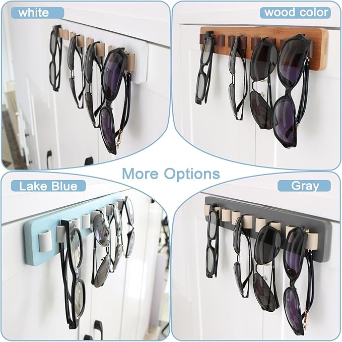Sunglasses Organizer Wall Mounted Wood Sunglass Holder for Home Glasses Holder/Sunglasses Rack,Home Decor (White-1pcs-long)