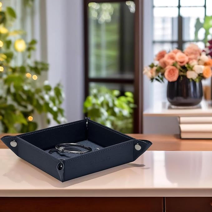 UnionBasic Small Valet Tray, Jewelry Tray for Rings Watches Earrings, Entryway Catchall Caddy for Coins Keys Change, Nightstand Bedside Valet Holder, Trays for Electronic Gadgets, Denim Blue