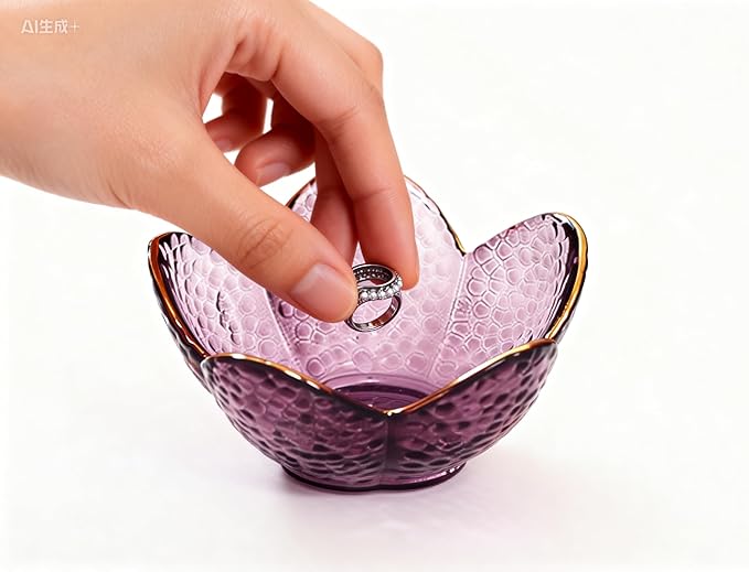 Mini Flower Ring Plate Jewelry Storage Tray Ring Holder for Dressing Table, Bedside Table, Room Bathroom Decoration, Cute Valentine's Day Christmas Birthday Gift for Women (purple 2pcs)
