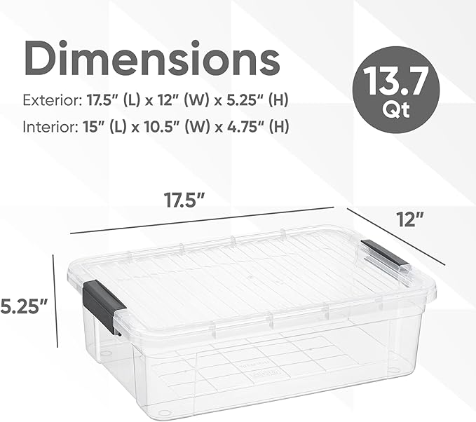 Superio Storage Bins with Lids, Clear Plastic Containers for Organizing, Stackable Totes, BPA Free, Odor Free, Organizer Boxes for Home, and Dorm (4 Pack, 13.7 Qt)
