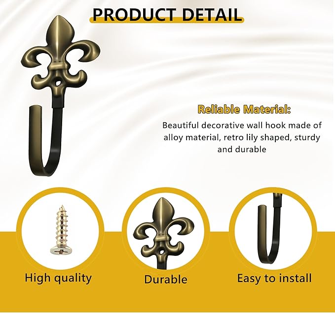 Decorative Wall Hooks for Hanging Things, Vintage Fleur De Lis Metal Coat Hook, Heavy Duty Ancient Green Rustic Hooks for Key, Jewelry, Curtain Tie Backs, Towel, Hat, Small Decorative Hardware 4 Pack