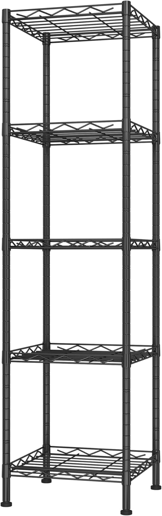 HOMEFORT Storage Shelves, 5-Wire Shelving, Metal Shelving Unit Adjustable Storage Shelves Rack for Kitchen, Pantry, Bathroom, Black, 11.4" W x 11.4" D x 46" H