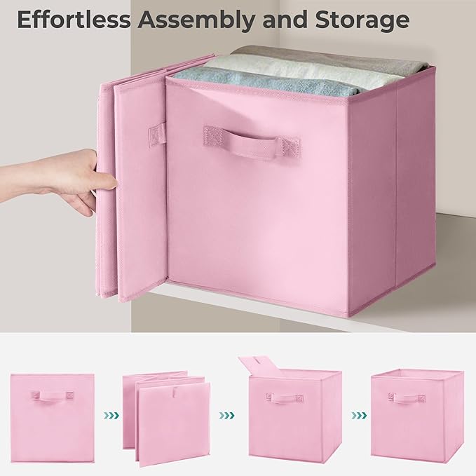 11 Inch Fabric Storage Cubes, Sturdy Foldable Storage Bins, Heavy Duty Cube Organizer for Clothes, Blankets, Shelves, Closets, Bedroom, Living Room, Multi-Color, 4 Pack