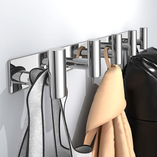 Wall Mounted Coat Rack-5 Hooks, Heavy Duty Stainless Steel Wall Hooks for Towel Coat Bag, Hat Rack Coat Hanger Coat Hooks Towel Racks for Bathroom Entryway Kitchen Hotel (Glossy, 1 Pack)