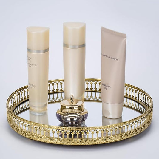 Gold Mirrored Vanity Tray for Bathroom Counter,Metal Decorative Jewelry Storage Tray Cosmetic Perfume Organizer for Dresser,Bedroom,Home Decor,Suit for Candle Holder,Coffee Table Centerpiece,L