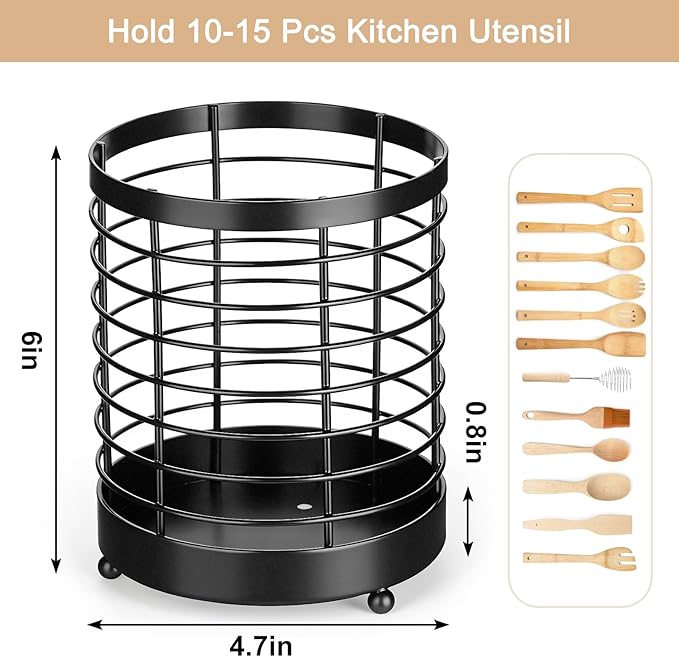 Utensil Holder for Kitchen Counter, Stainless Steel Utensil Crock for Cooking Tools, Spatula, Silverware Forks, Knives, Spoons Countertop Organizer