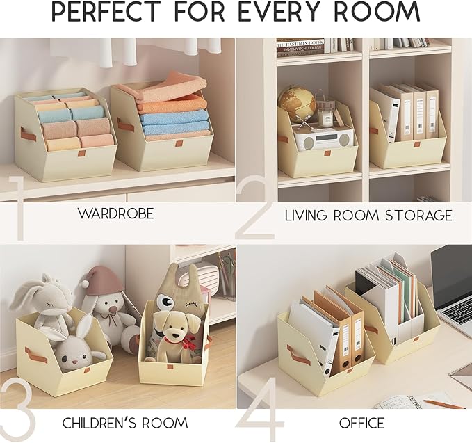 Fabric Closet Storage Cubes - 6 Pack Square Storage Bins with Dual Handles for Clothes, Towels, Toys, Cube Storage Organizers for Bedroom, Nursery, Shelves, Closet, Small Spaces, Light Beige