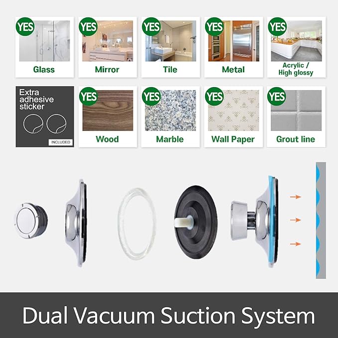Bath Beyond BATHBEYOND Shower Caddy Suction Cup Tier Shower Shelf - Adjustable Shower Caddy 400 Stainless Steel No-Drilling and Extra Adhesive Sticker for More Stronger Suction (2Tier)