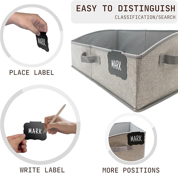 Closet Organizers and Storage Bins with Labels Clip, Large Trapezoid Storage Baskets for Shelves, 28L Foldable Fabric Clothing Organizer for Blankets, Towels and Toys, Grey, 3-Pack