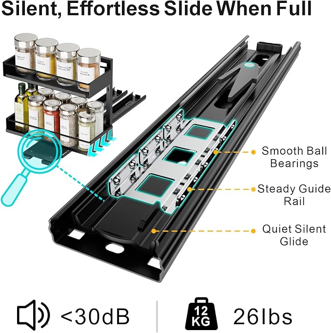 iSPECLE Spice Rack Organizer for Cabinet - 2 Pack Rotate Pull Out Spice Racks for Easy Access, Adjust Height to Fit 4 oz to 8 oz Spice Jars, Peel and Stick, 10.2" D for Small Kitchen Cabinet