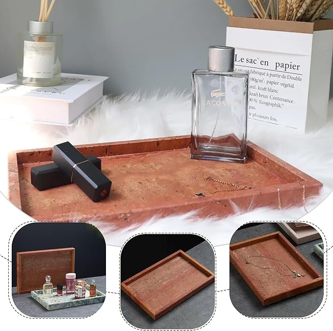 Natural Marble Tray, Stone Tray for Bedroom/Bathroom/Kitchen/Vanity Countertop, Jewelry Tray for Rings Earrings Necklace Bracelet Watch, Room Decor Aesthetic