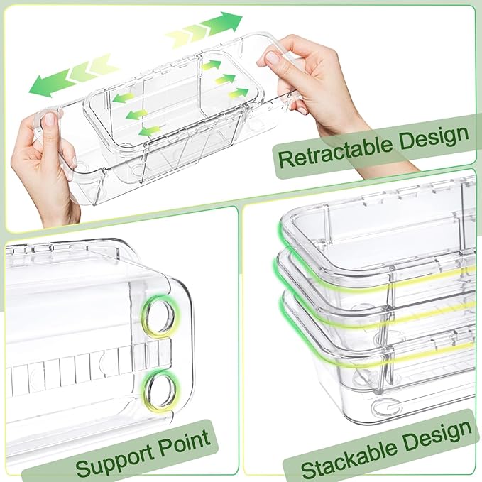 14 Pcs Clear Drawer Organizer, Adjustable Storage Bins (3 Sizes), Desk and Dresser Organizers for Makeup, Cosmetics, Kitchen Utensils, Bedroom, and Gadgets