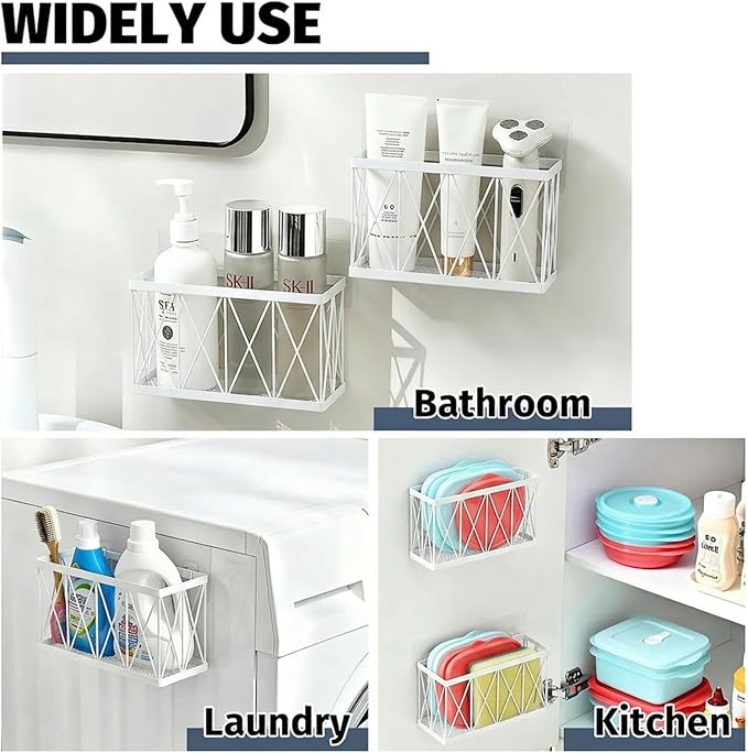 Adhesive Cabinet Organizer, Wall Mounted Lid Organizer, No Drill Kitchen Cabinet Storage for Slim Space, 3 Pcs White Stainless Steel