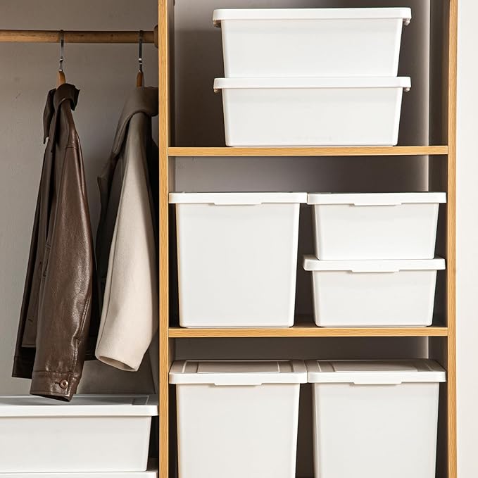 15 Quart Stackable Plastic Storage Bins with LidsStorage Container for Organizing, Storage Boxeswith Handle for Shelves, Cube Storage Bin for CraftSnacks, (whiteï¼2L)