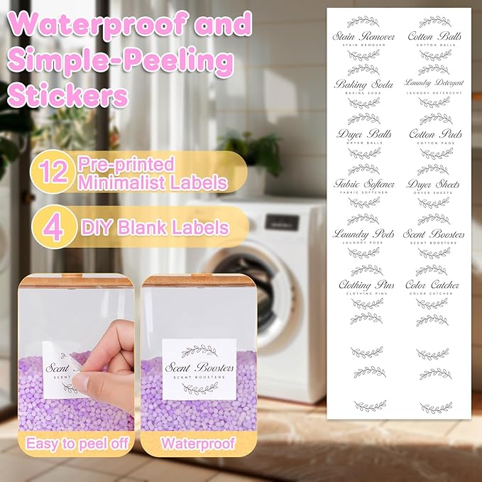 efluky 3 Pack Laundry Pods Container & Dryer Sheet Holder Set, Clear Laundry Room Organization Containers with Bamboo Lids and Labels, Detergent Pods Storage for Scent Booster, Powder