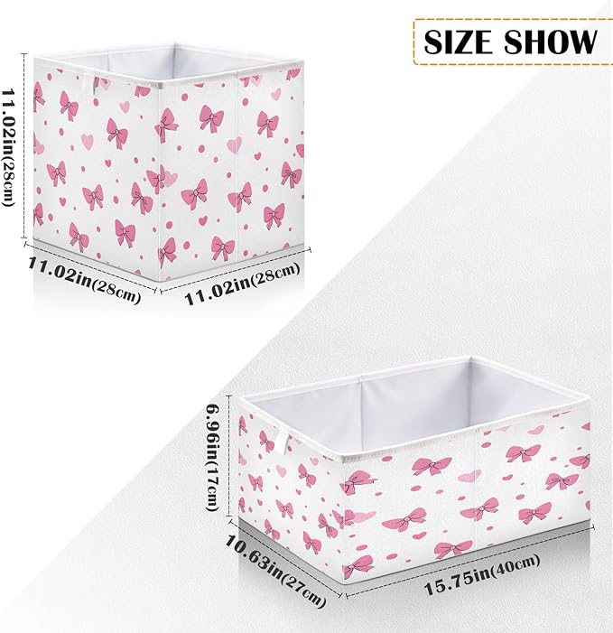 Bolaz Pink Bows Hearts Pattern Closet Organizers Storage Cubes Storage Bins Shelf Baskets Containers for Home Room Office,Square