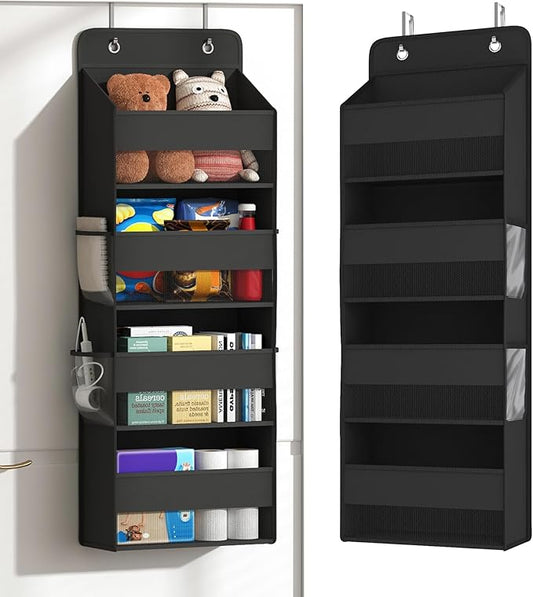 1 Pack 4-Tier Over the Door Organizer, Heavy-Duty Large Deep Pocket Hanging With 4 Large Front & 4 Side Pockets With for Pantry, Kitchen, Bathroom, Dorm, Black