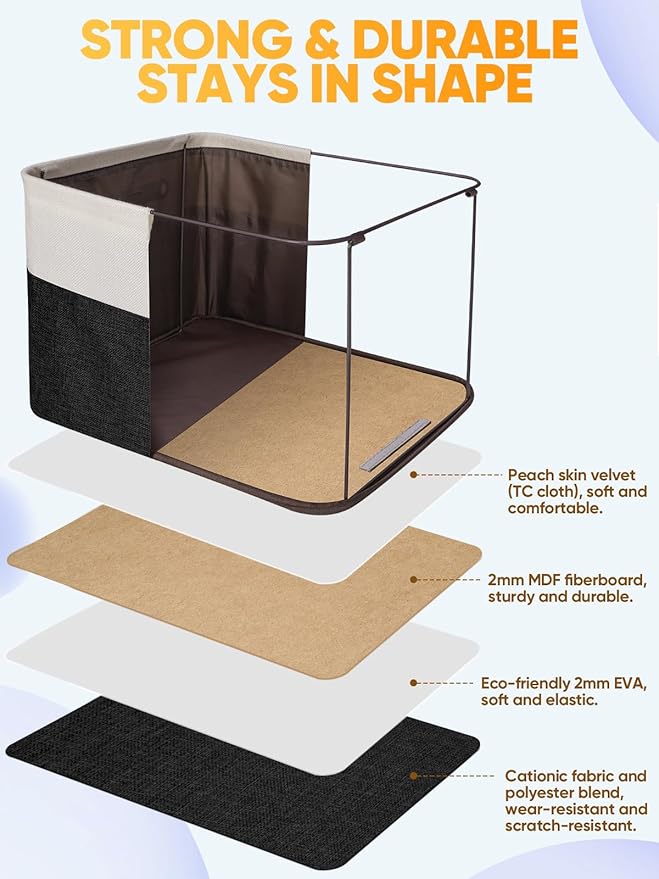 BALEINE 2 Pack Fabric Closet Storage Bins for Shelves, Linen Closet Organizers and Storage, Decorative Baskets for Organizing, Shelf, Clothes, Home, Office (Black, 12"x8"x8")