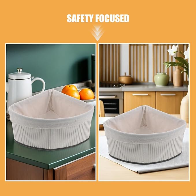 Woven Corner Basket - Bamboo Storage Bin with Washable Liner - Triangle Corner Organizer for Kitchen, Cabinet, Closet, Bedroom, Living Room 13x9.8"