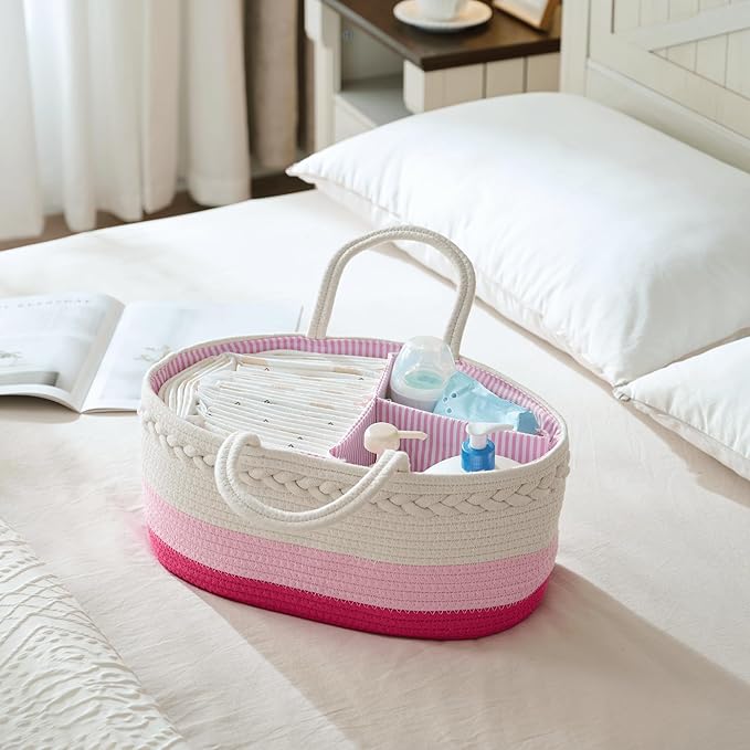 luxury little Diaper Caddy Organizer for Changing Table, Baby Diaper Basket, Portable Storage Basket, Wipes, Car Organizer, Nursery, Baby caddy (Pink)